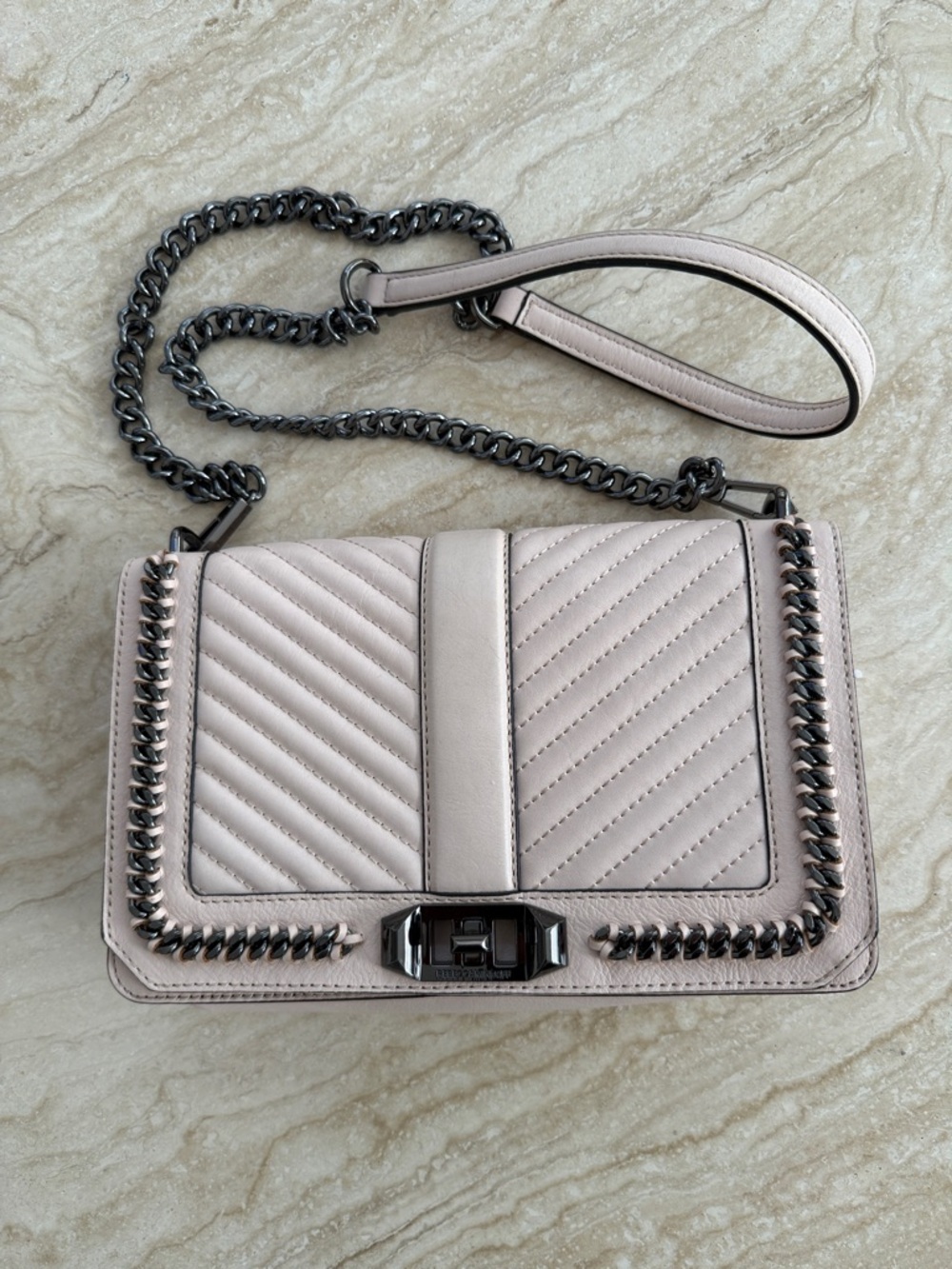 Rebecca Minkoff Quilted Chain-Trim Crossbody Leather Bag in Blush